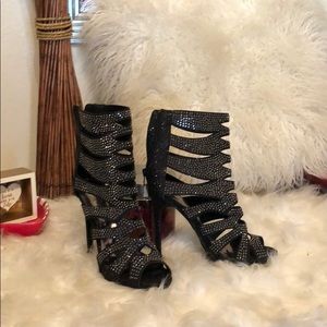 Black crystal heels